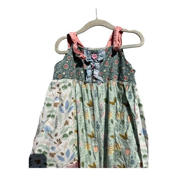 Marie Nicole Floral Green and Pink Mixed Media Kids Dress size 4 boho fairy - Picture 2 of 4